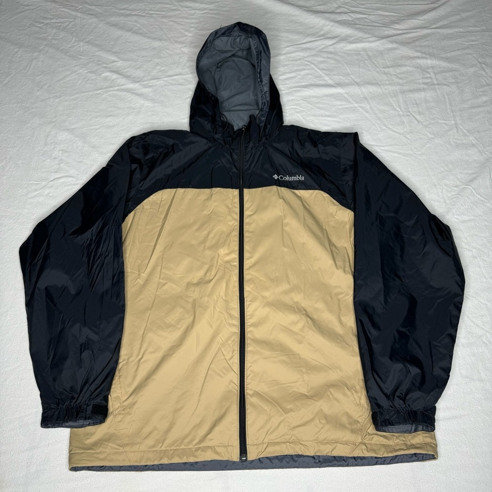 Columbia Colorblock Black and Tan Lined Full Zipper Windbreaker Mens Size L